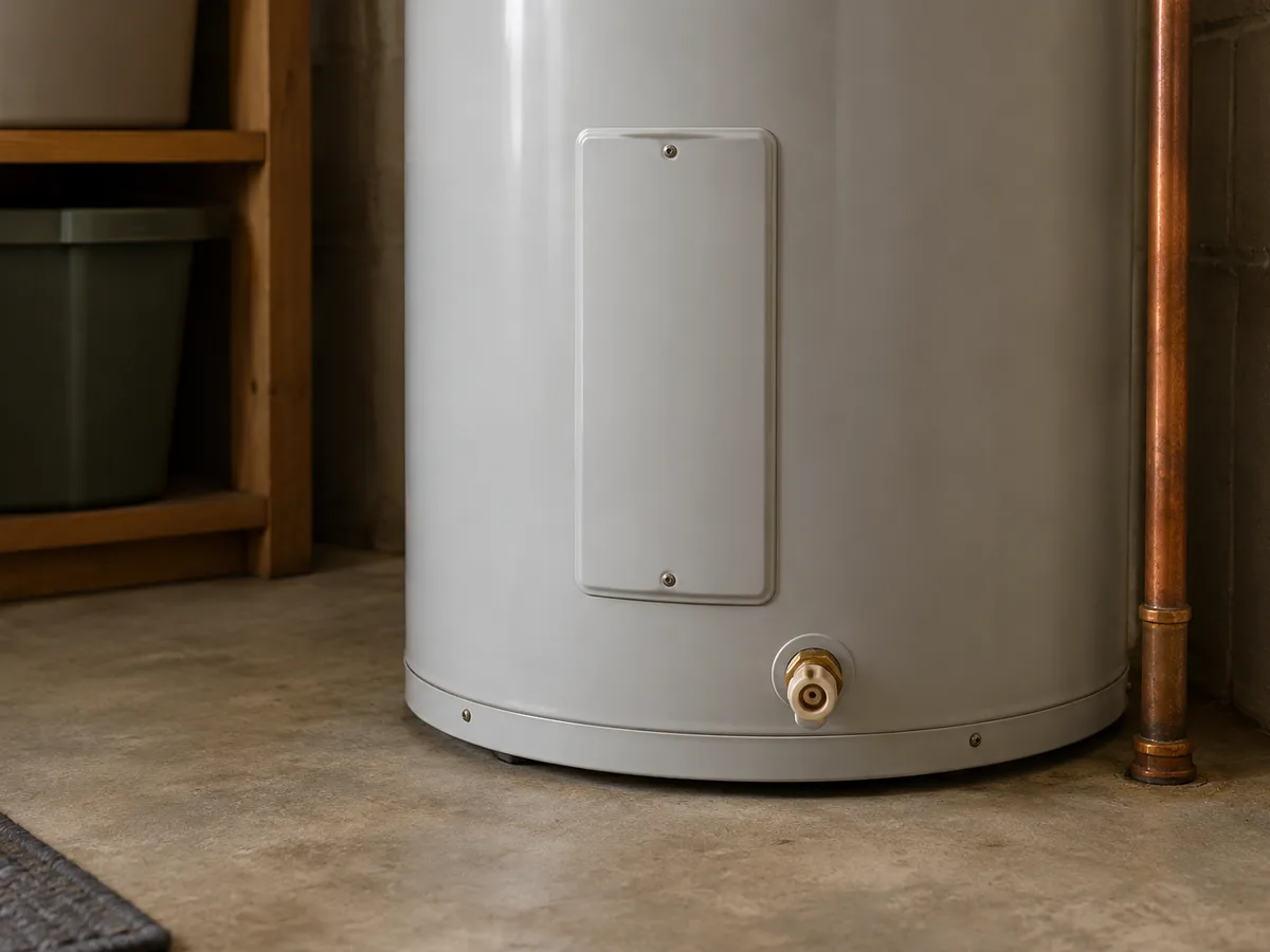 Closed access panel on a residential electric tank water heater